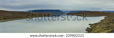 Langjokull Glacier and Hvitarvatn Lake in the central highlands of Iceland/Hvitarvatn Lake and Langjokull Glacier Landscape