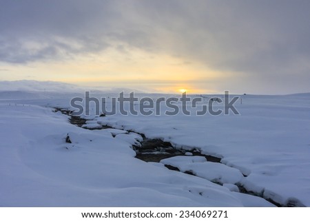 Arctic sunrise in South Iceland.Close to Reykjavik city/Winter Sunrise in Snowy Iceland