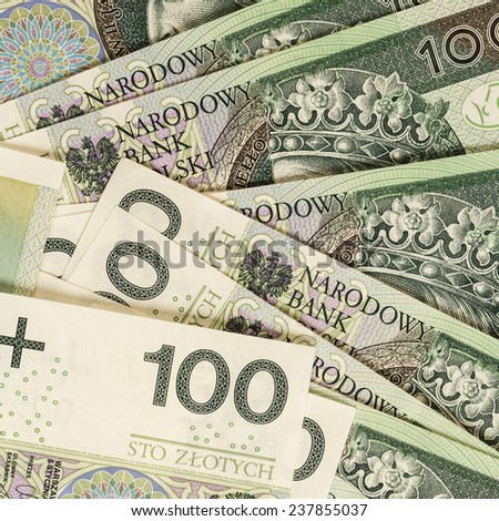 Polish currency Zloty.Hundred PLN money bills background/Hundred zloty banknotes background