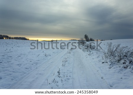Winter snowy fields in north Poland/Winter snowy fields sunrise