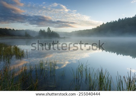 Lake reflection morning sunrise in north Poland/ Lake reflection