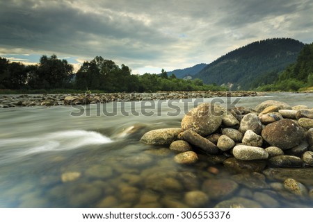 Dunajec River In South Poland.National border between Poland and Slovakia/ Dunajec River Mountain Landscape