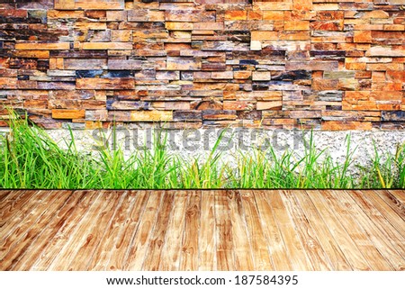 Stone wall pattern with wood decking