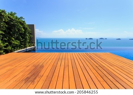 Wooden flooring beside the pool