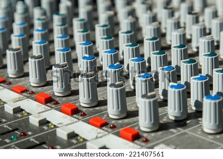 Close up Audio mixing console