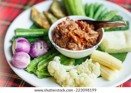 Traditional Thai mix spicy sauce or Nam Prik in Thai name with mix vegetable