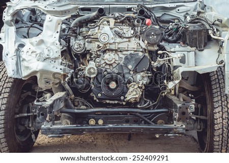 Close up Car engine part which accident