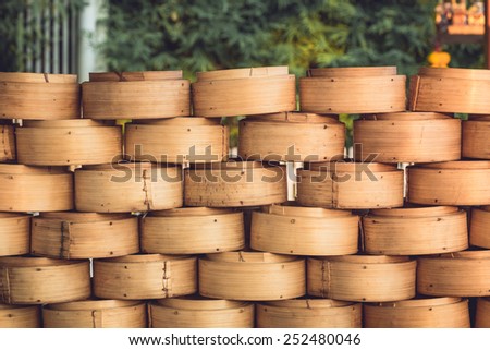 Stack of Chinese Bamboo Steamer for Steaming Chinese Food