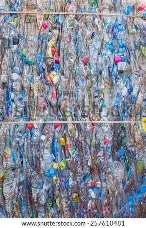 PHUKET, THAILAND - MARCH 3 : Crushed plastic bottles at a recycling facility in Phuket on March 3, 2015. The bottles will be shipped to a plastic foundry.