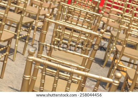Close up Row of gold color chair