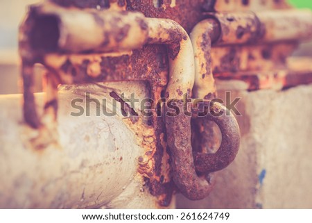 Macro old and rusty metal latch, retro filter effect