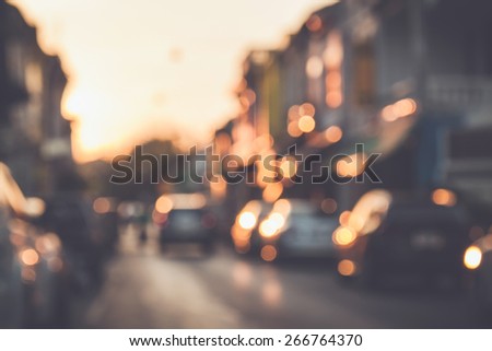 Blurred background : Blur of car and old town with bokeh in Phuket, Thailand