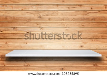 Empty top of natural stone shelves and wooden wall background. For product display