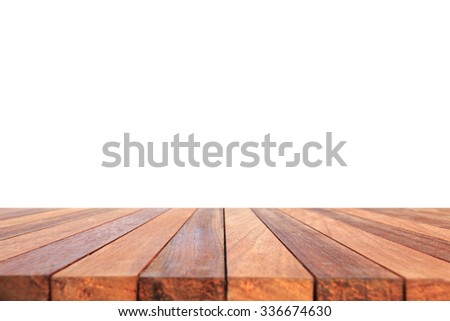 Empty top of wooden table or counter isolated on white background. For product display