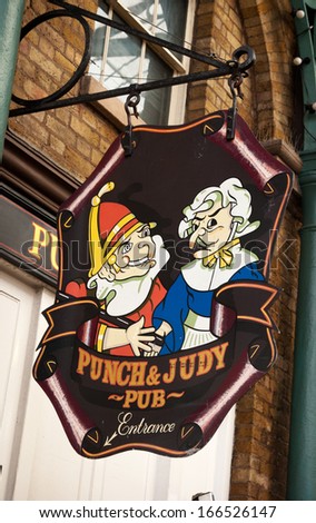 London, United Kingdom - circa October, 2013: English pub sign, the pub is focal point of the community of London.