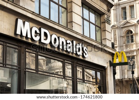 London, United Kingdom - October 1, 2013: McDonald\'s Restaurant in London. McDonald\'s is the main fast-food restaurant chain in world.
