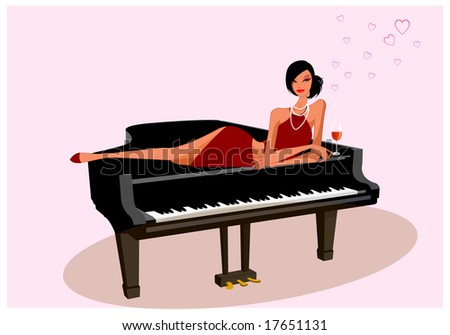 Beautiful sexy girl on the piano valentine\'s day wallpaper