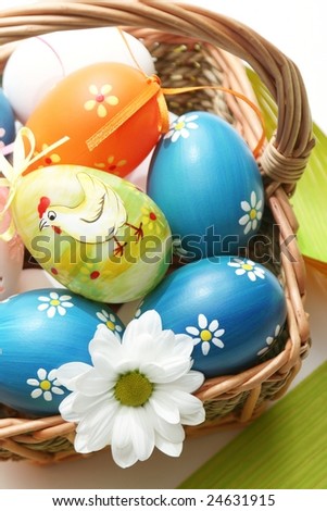 easter eggs in a basket coloring. stock photo : Easter basket