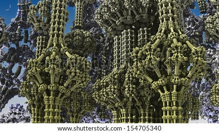 Abstract fractal object similar to a complex mechanism or the molecular structure