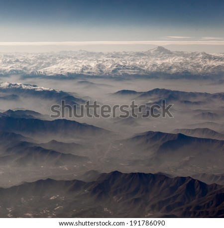 Aerial view of mountain range, Alberta\'s Rockies, Canadian Rockies, Alberta, Canada