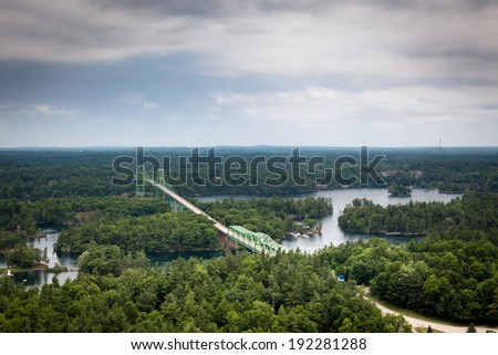 Suspension bridge across a river, Thousand Islands Bridge, Saint Lawrence River, Hill Island, Ontario, Canada