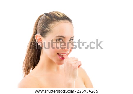 Nervous model biting finger nails