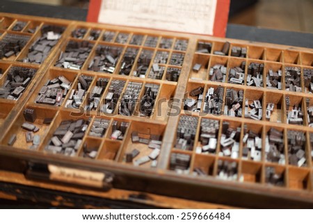 Metal letterpress letters in printing machine