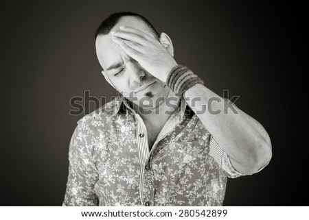 model isolated on plain background confused headache