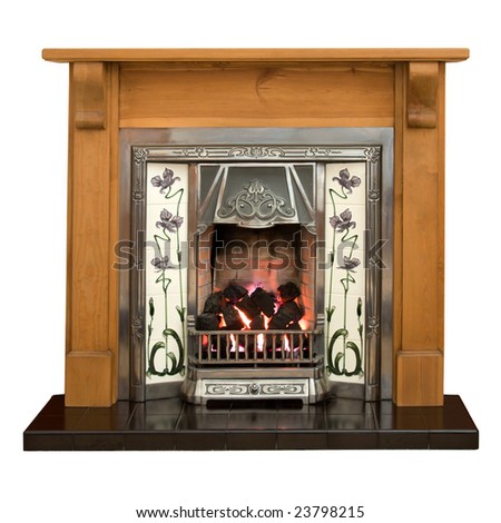 Victorian style tiled fireplace with pine surround