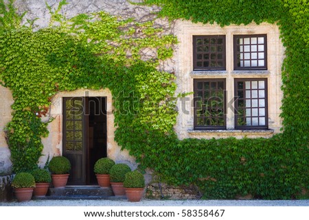 Ivy clad house photographed in the Dordogne region of France