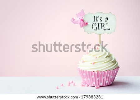 Baby shower cupcake with copy space to side
