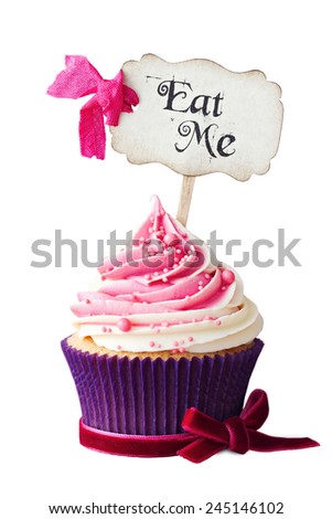 Raspberry ripple cupcake with Eat Me pick Raspberry ripple cupcake with Eat Me pick
