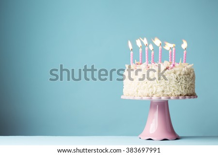 Birthday cake with pink candles