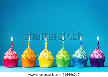 Birthday cupcakes in rainbow colors