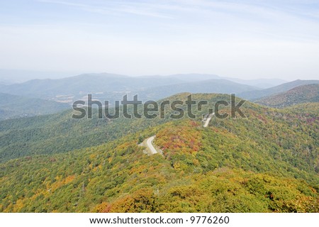 section of skyline drive road from overlook