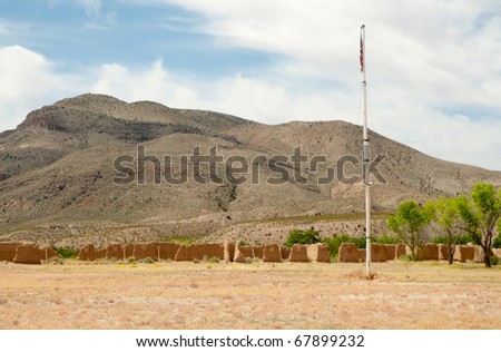 Fort Selden ruins, flagpole and desert mesa