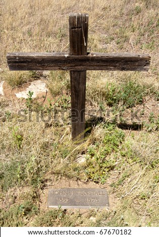 famous wooden cross grave site of John H. Tunstall, victom of the Lincoln County War