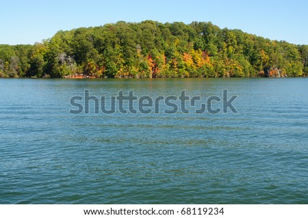 Fort Loudoun State Historic Site view of the Little Tennessee River and river bank forest in early autumn