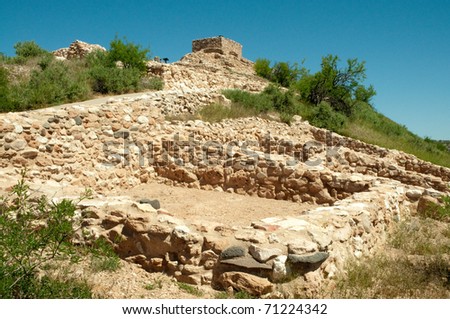 rows of Tuzigoot National Monument stone native american indian ruin walls