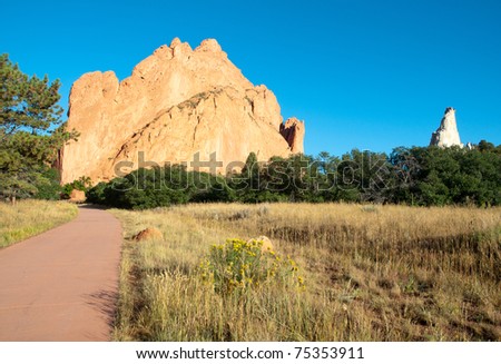 towering orange rock formation at Garden of the Gods