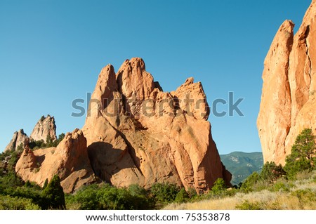 towering orange rock formations at Garden of the Gods