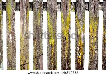 old wooden fence in garden on white background.
