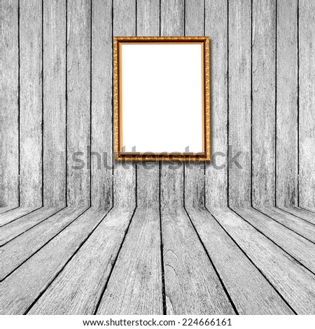 White wood perspective background with frame photo in room interior.