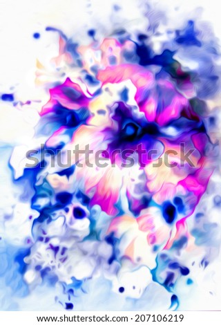 Beautiful bright abstract flowers in blue, pink and purple colors. Watercolor on paper.