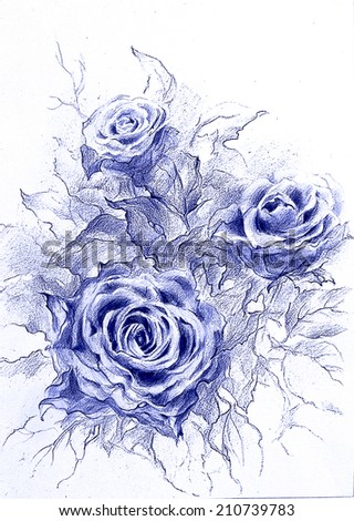 Beautiful bouquet fantastic of blue roses in  vintage style.