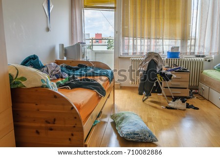 Messy bedroom, natural light