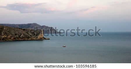 Black sea landscape, view on promontory, evening, Crimea