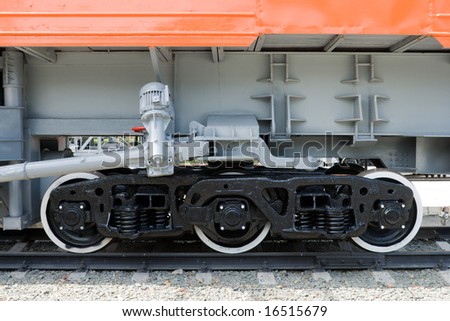 three railroad wagon wheels, view from side