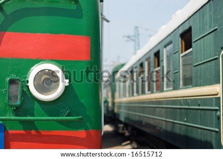 locomotive and wagon on railroad station