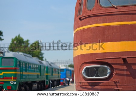 locomotive and wagon on railroad station